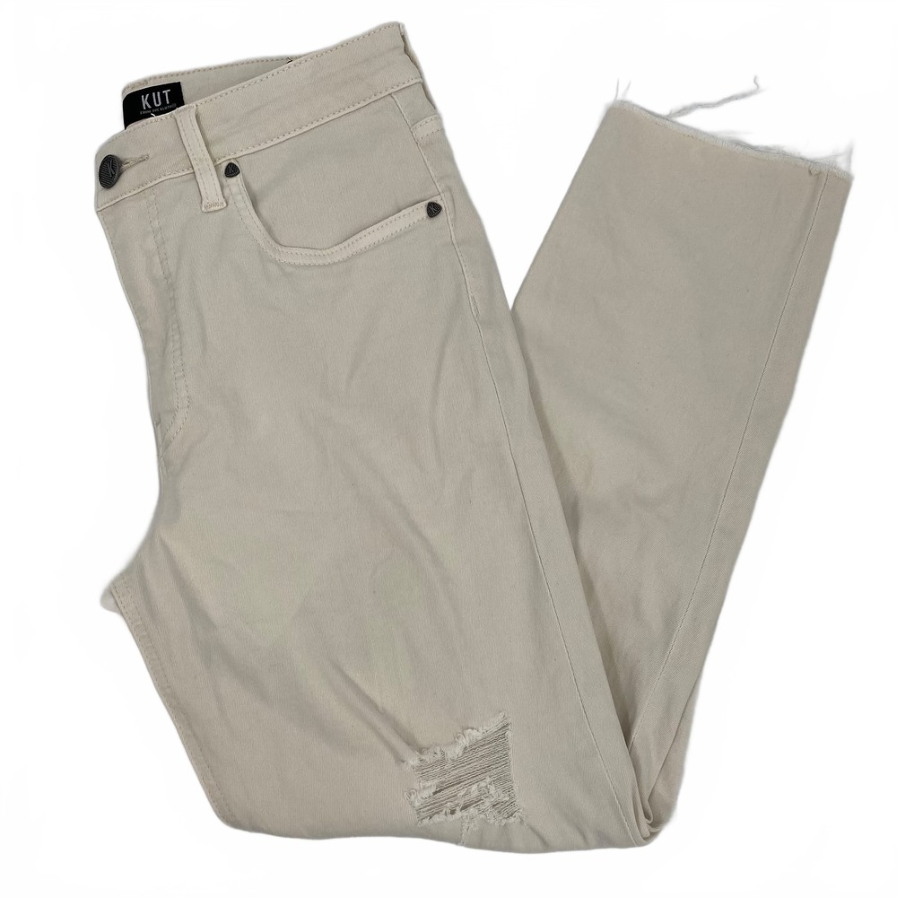 Kut from the Kloth Cream High Rise Jeans Womens 4 Distressed Stretch